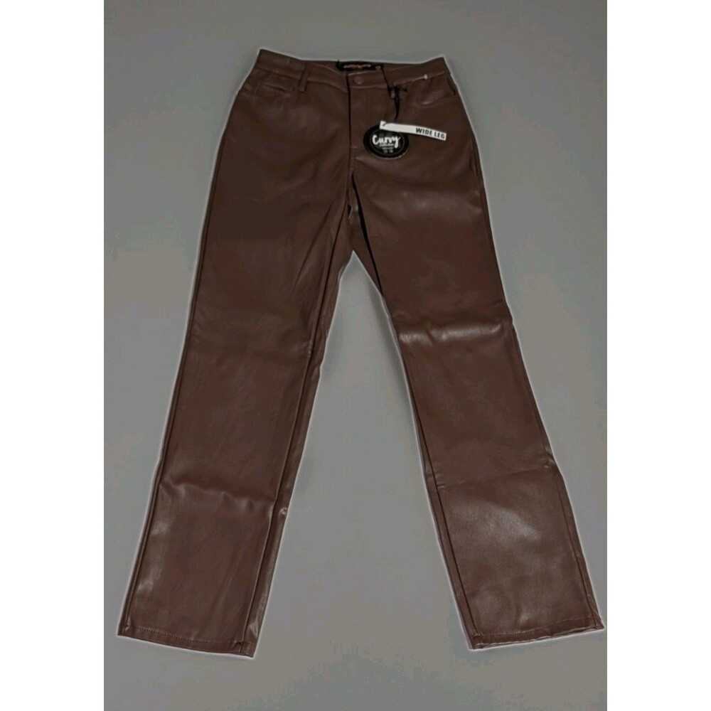 Dollhouse Faux Leather Pants Chocolate Brown High Rise Wide Leg Curvy NWT 1/2